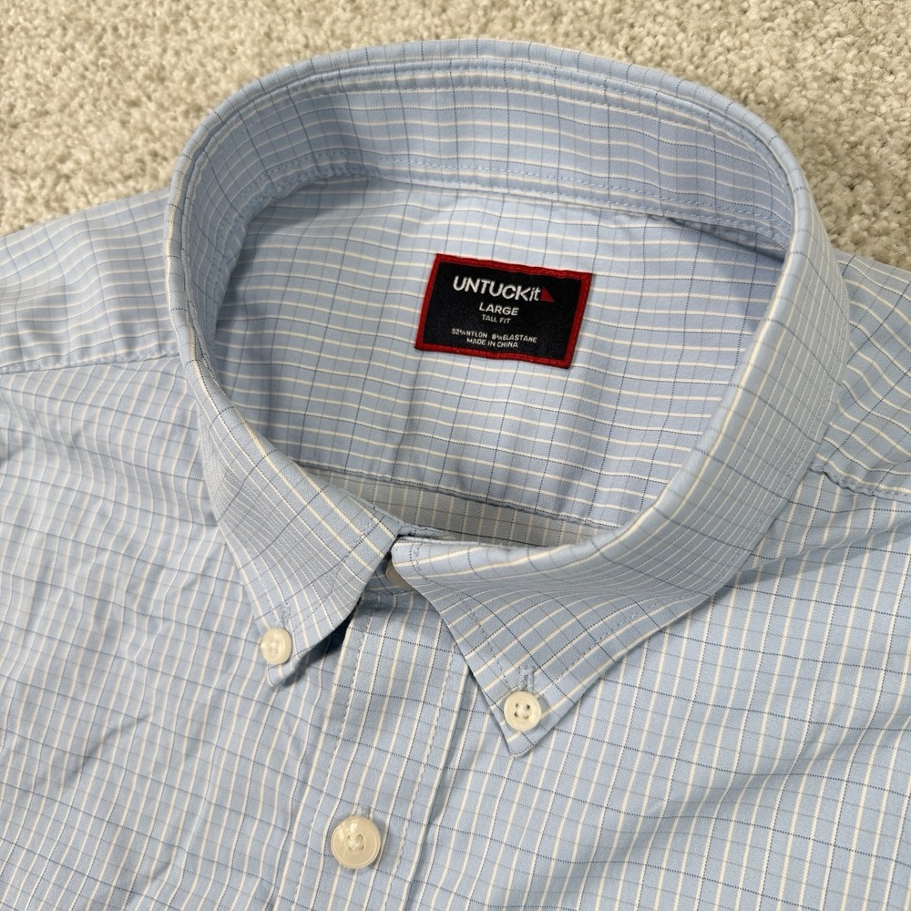 UNTUCKIT  long sleeve nylon/spandex plaid shirt Button Up Performance Large Slim